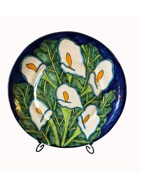 Talavera Platter Hand-Painted Mexico Folk Art Calla Lillies 12 in Wall Tabletop